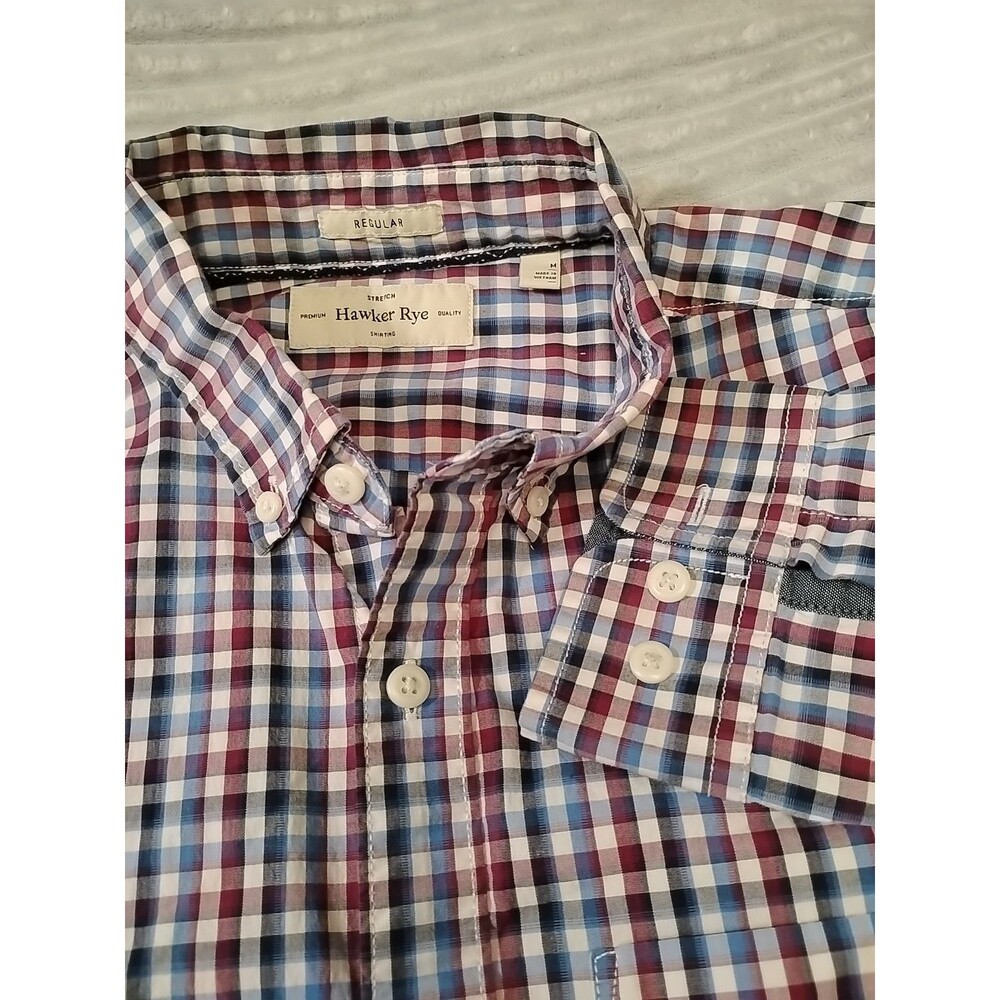 hawker Rye Mens Regular Fit Md Long Sleeve Plaid Red Blue White Plaid  Button Up